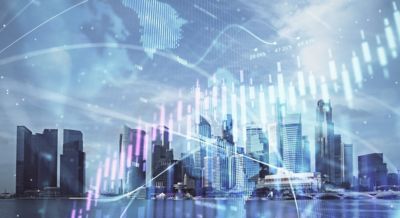 Data graphics super impose above cityscape \ DXC Technology Insights